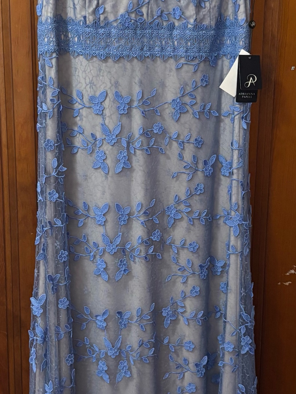 Adrianna Papell Periwinkle Blue Floral Lace Maxi Dress